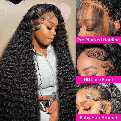 24 Inch Deep Wave Lace Front Wigs Human Hair 250 Density 13x6 HD Lace Frontal Wigs Human Hair Pre Plucked Deep Curly Glueless Human Hair Wigs for Women