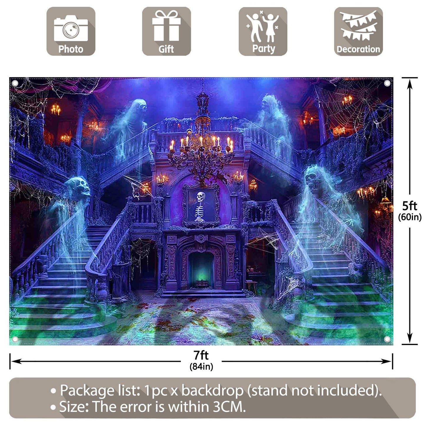 Swepuck 7x5ft Fabric Halloween Backdrop Spooky Medieval Castle Horror Haunted House Ghost Skull Photography Background Scary Party Decor Photo Booth Props