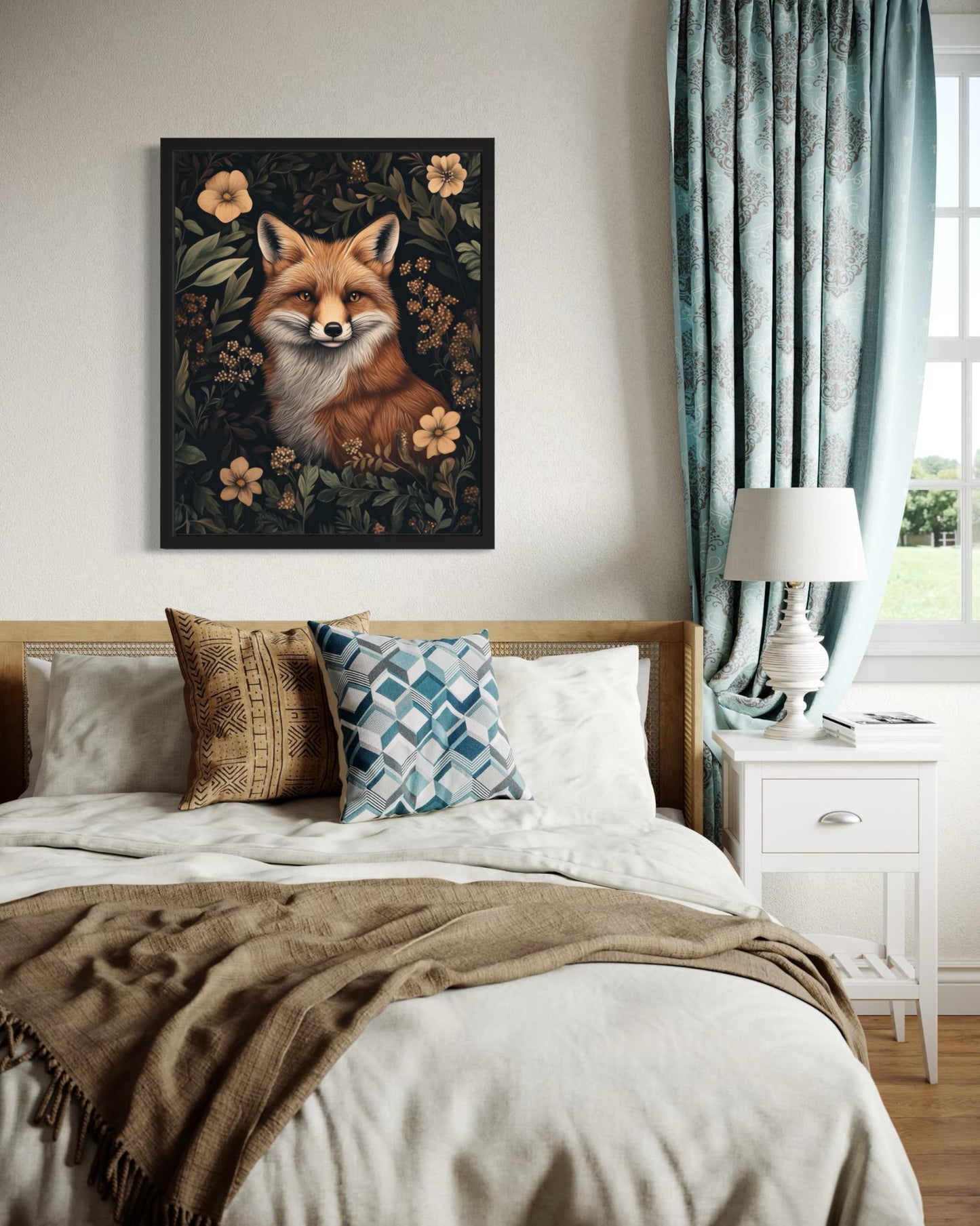Red Fox Art Print Poster, William Morris Style Retro Mid Century Botanical Victorian Dark Academia Gothic Decor Gallery 10b (Red Fox, 8 x 10 inches, Unframed)