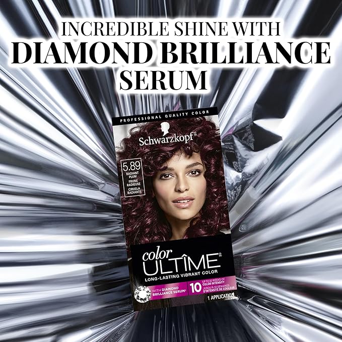 Schwarzkopf Color Ultime 5.89 Radiant Plum Hair Dye, Permanent Intense Plum with Diamond Brilliance, Fade-Resistant, Covers Grays, All Hair Textures