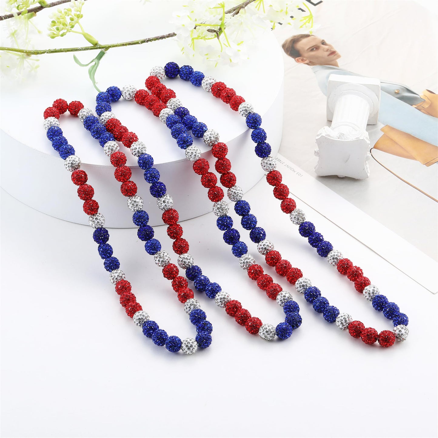 HSWYFCJY Baseball Beaded Chain Necklace for Men Women, Rhinestone Discoball Drip Accessories Blue Black Baseball Necklaces Gifts