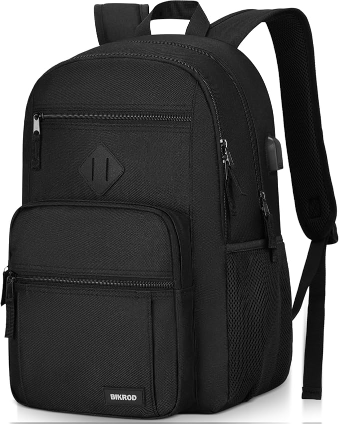 Black Backpack for Men and Women, Backpack for School Teens Boys and Girls, Lightweight Casual High School Bookbag, Daily-...