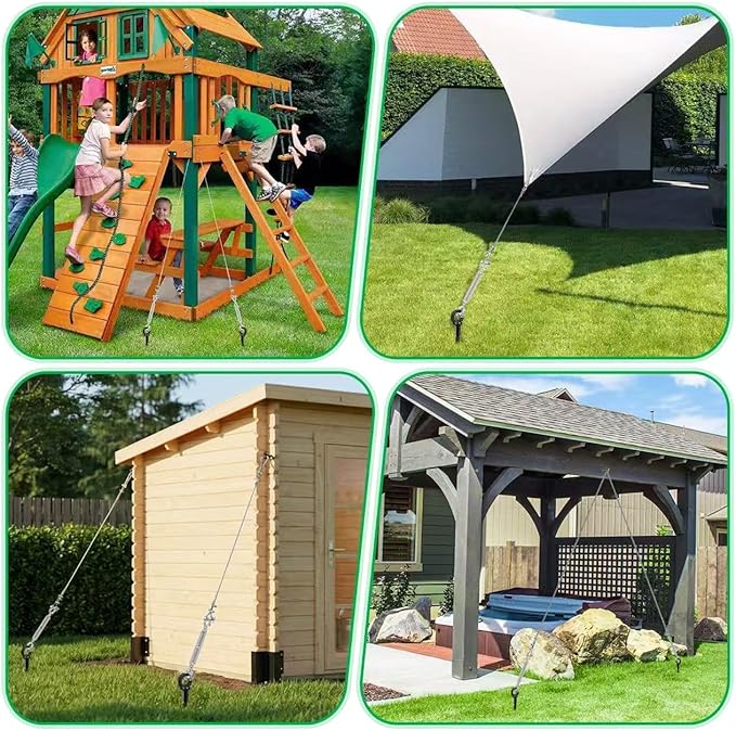 4 Pack 30" Heavy Duty Ground Anchors Shed Anchors Kit with 3/16" Galvanized Cable & M6 304 Stainless Steel Turnbuckles, Earth Anchors for Mobile Home Carport Gazebo Trampoline