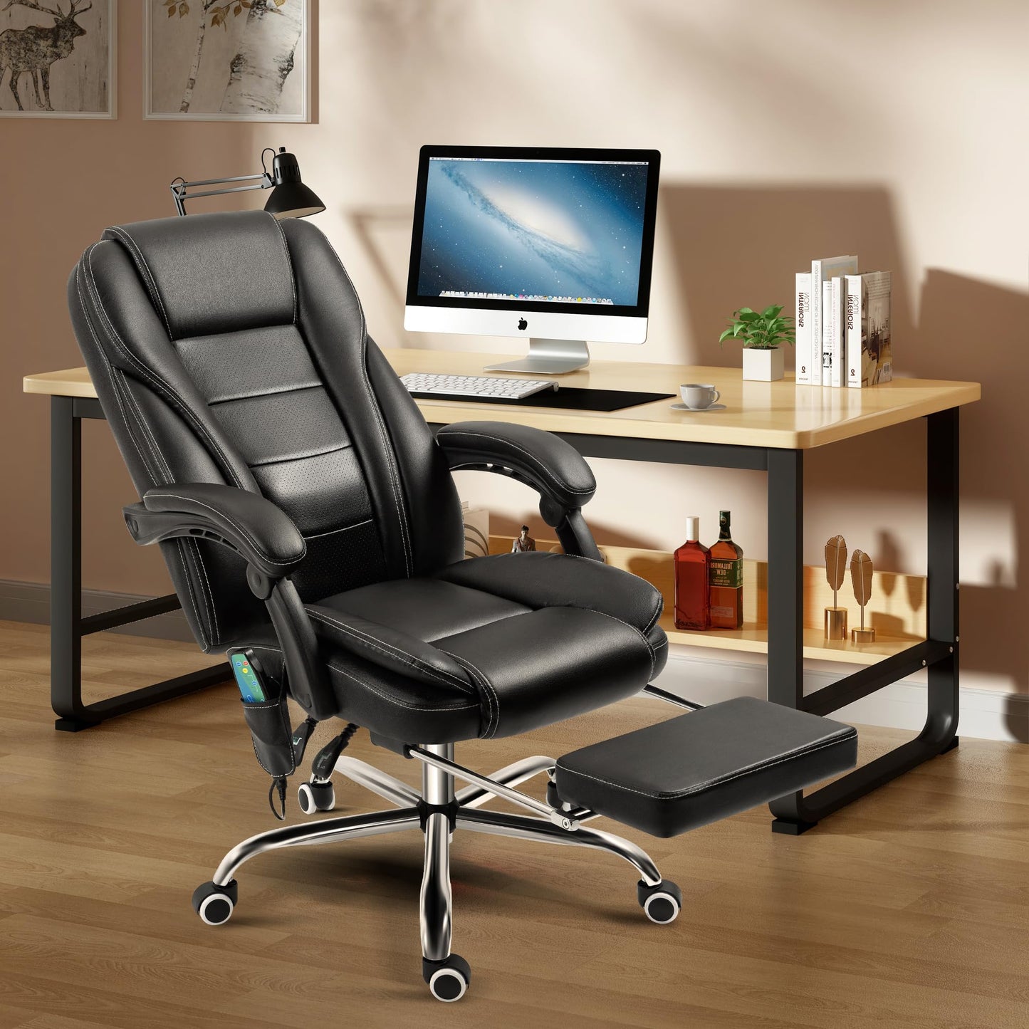 TonghuaS Reclining Massage Office Chair with Footrest, High Back Ergonomic Executive Chair with Heating and Vibration Function(Black)