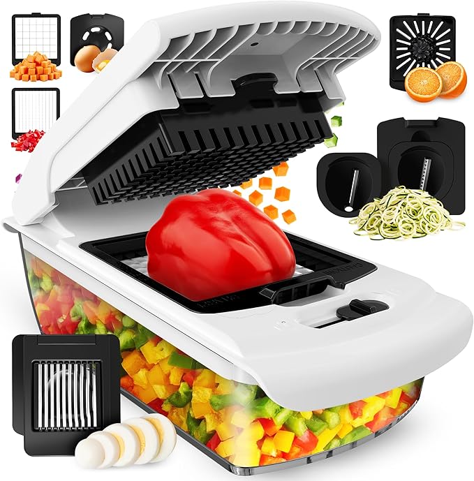 Fullstar The Original Pro Chopper - Vegetable Chopper and Spiralizer, Food Chopper with Container, Fruit Slicer, Kitchen Gadgets & Gifts, Home Essentials (7 in 1, White)