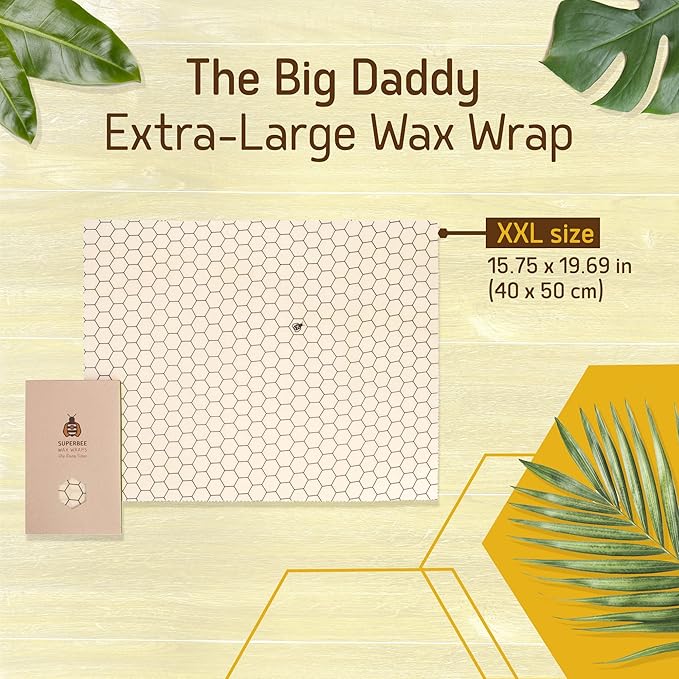 SUPERBEE Beeswax Bread Wrap, Reusable Beeswax Wrap for Food, Reusable Bees Wrap Vegetables, Cheese Paper, Bowl Covers and Sandwich Wrapping Paper, XXL (Hexagonia)