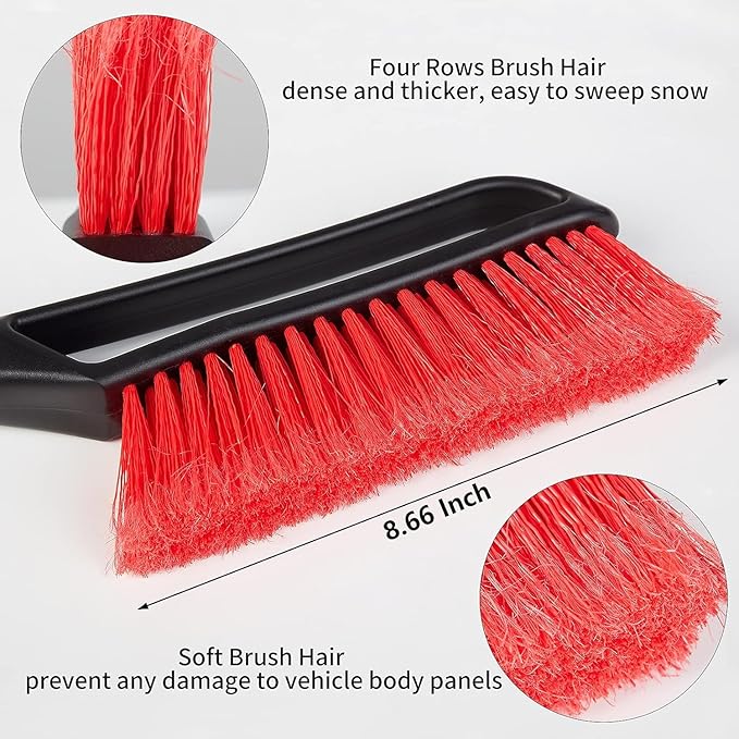 FOVAL 27" Snow Brush with Wider Ice Scraper (4.73" Width), Snow Removal Tool Car Brush with Ergonomic Comfortable Foam Grip for Cars, Trucks, SUVs, Windshield (Heavy Duty ABS, PVC Brush)