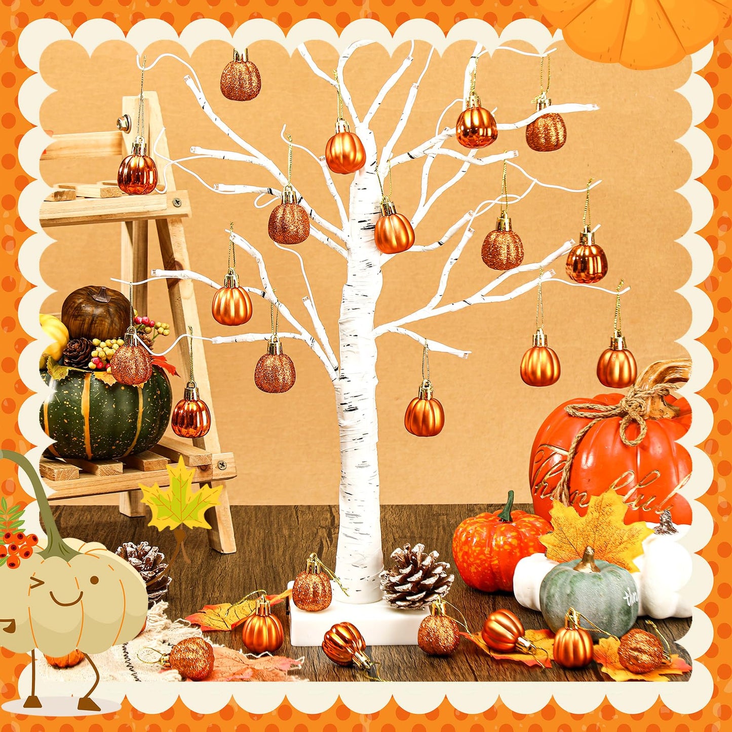 Colingmill 36 Pcs Fall Pumpkin Hanging Ornament Thanksgiving Tree Decorations Mini Pumpkin Ball Decorations Farmhouse Fall Ornaments for Small Tree for Autumn Thanksgiving Halloween Christmas(Gold)