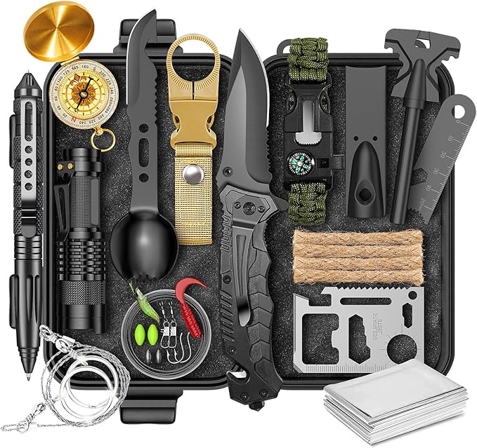 Gifts for Men Him Dad, Survival Kit and Equipment 25 Pcs, Valentines Gifts for him, Christmas Stocking Stuffers,Camping Es...