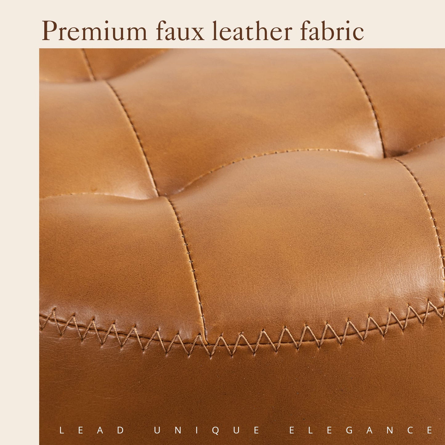 LUE BONA Faux Leather Vanity Stool Chair for Makeup Room,Brown Stool for Vanity,19” Height, Tufted Small Vanity Chair with Metal Legs, Modern Foot Ottoman for Bedroom, Living Room