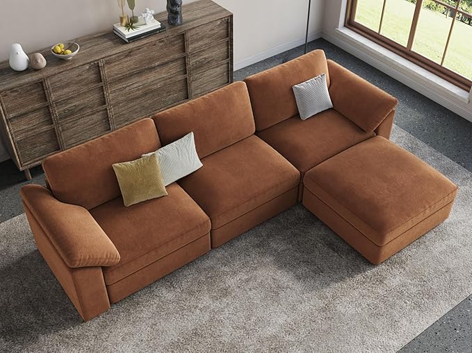EASE MOOSE Sectional Modular Sofa, Oversized L Shape Sectional Couch Wide Deep seat Sectional Sofa,FSC Certified Comfortable Chenille Brown Modular Sofa