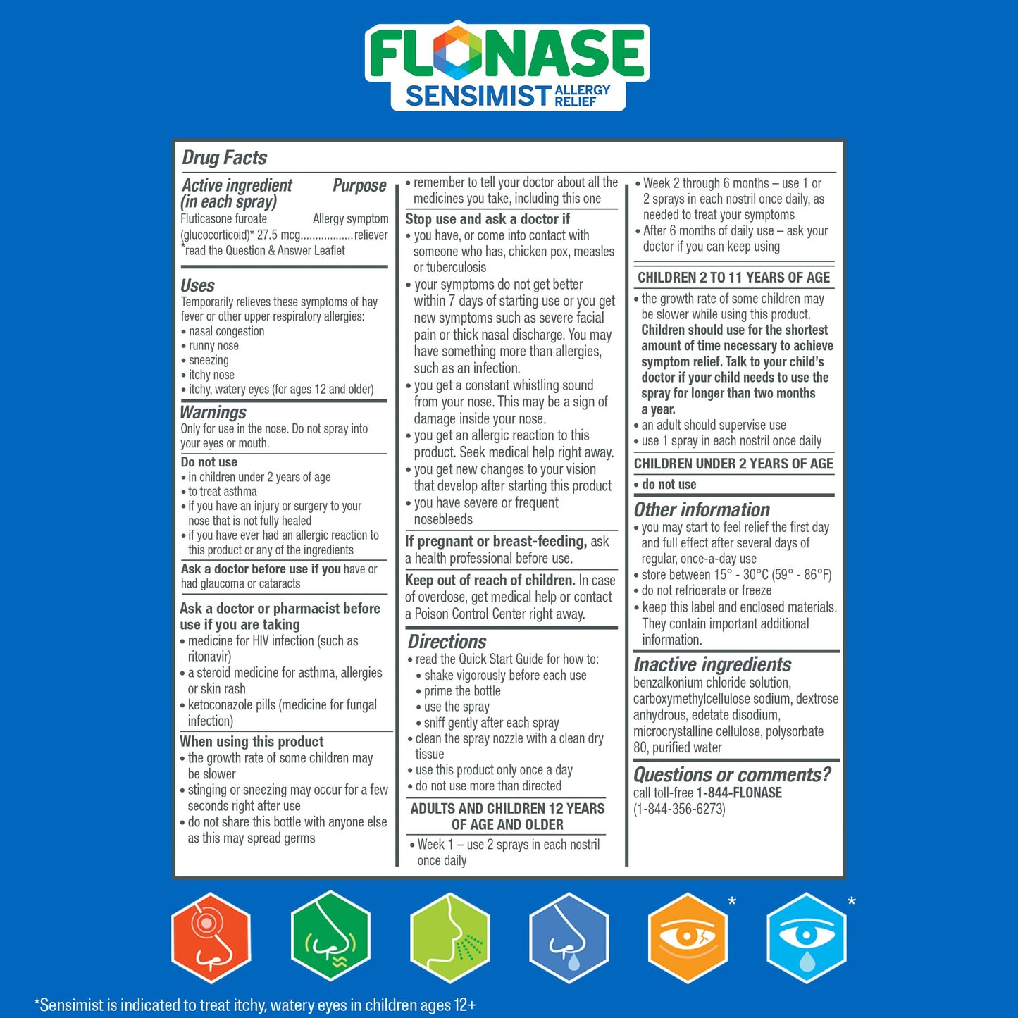 Flonase Sensimist Allergy Relief Nasal Spray - Non-Drowsy 24HR Long Lasting Allergy Relief with Fine, Scent-Free Mist - 120 Sprays Plus Bonus Pack of Tissues