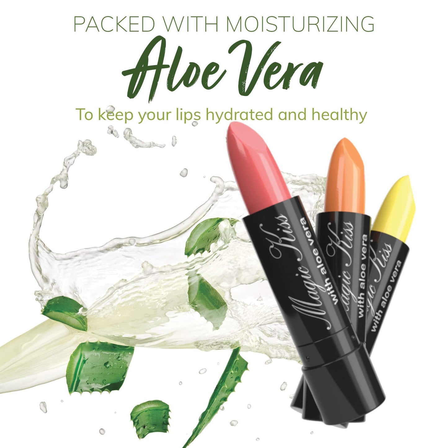 Magic Kiss Pack of 12 Color Changing Aloe Vera Lipstick set, MADE IN USA (Lavender)