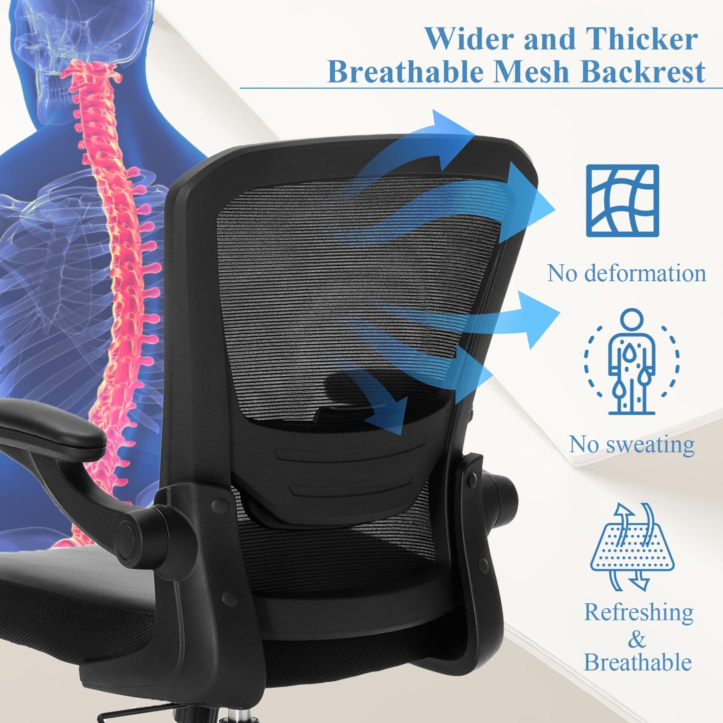 TOPBSHODC Ergonomic Office Chair 400lbs PU Leather Mesh Desk Chair with Lumbar Support, Flip-Up Arms, Swivel Wheels, Adjustable Height, Rolling Executive Computer Task Chair for Home Office,Black