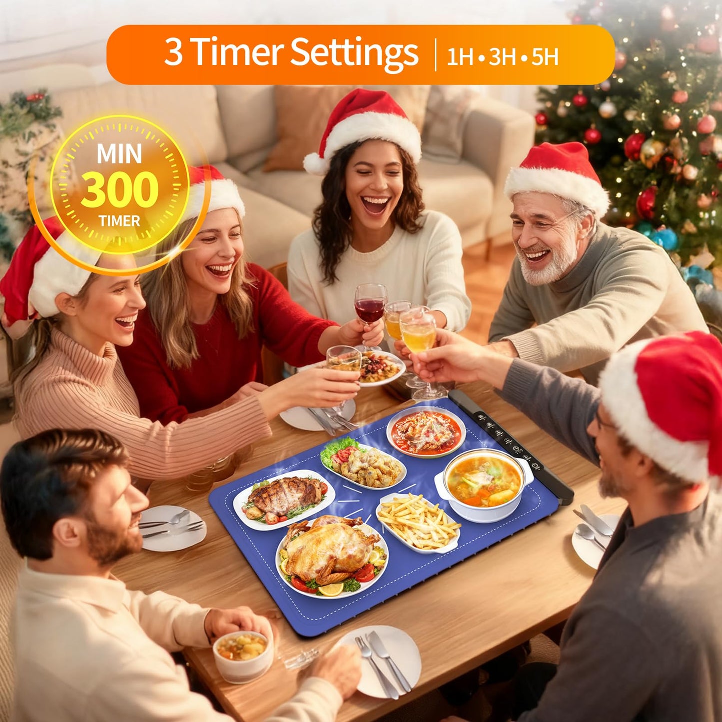 Warming Mat for Food, Silicone Electric Warming Tray with 4 Adjustable Temps & Timer, Food Warming Mat for Countertop, Foldable Portable Food Warmer Mat for Buffets, Parties, Kitchen, Family