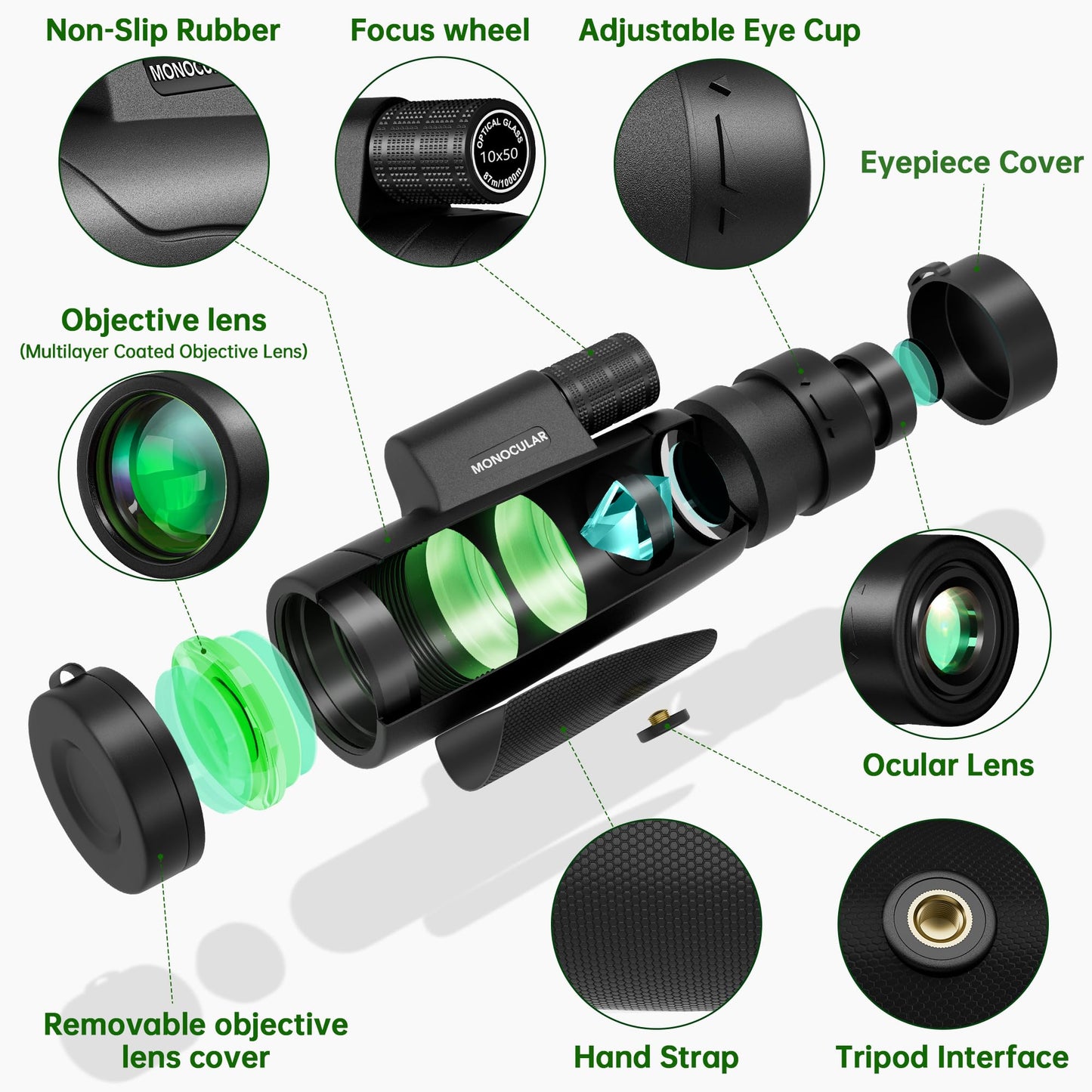 80X100 Monocular Telescope High Powered For Smartphone High Definition Monoculars For Adults With Adapter/Tripod For Bird Watchi