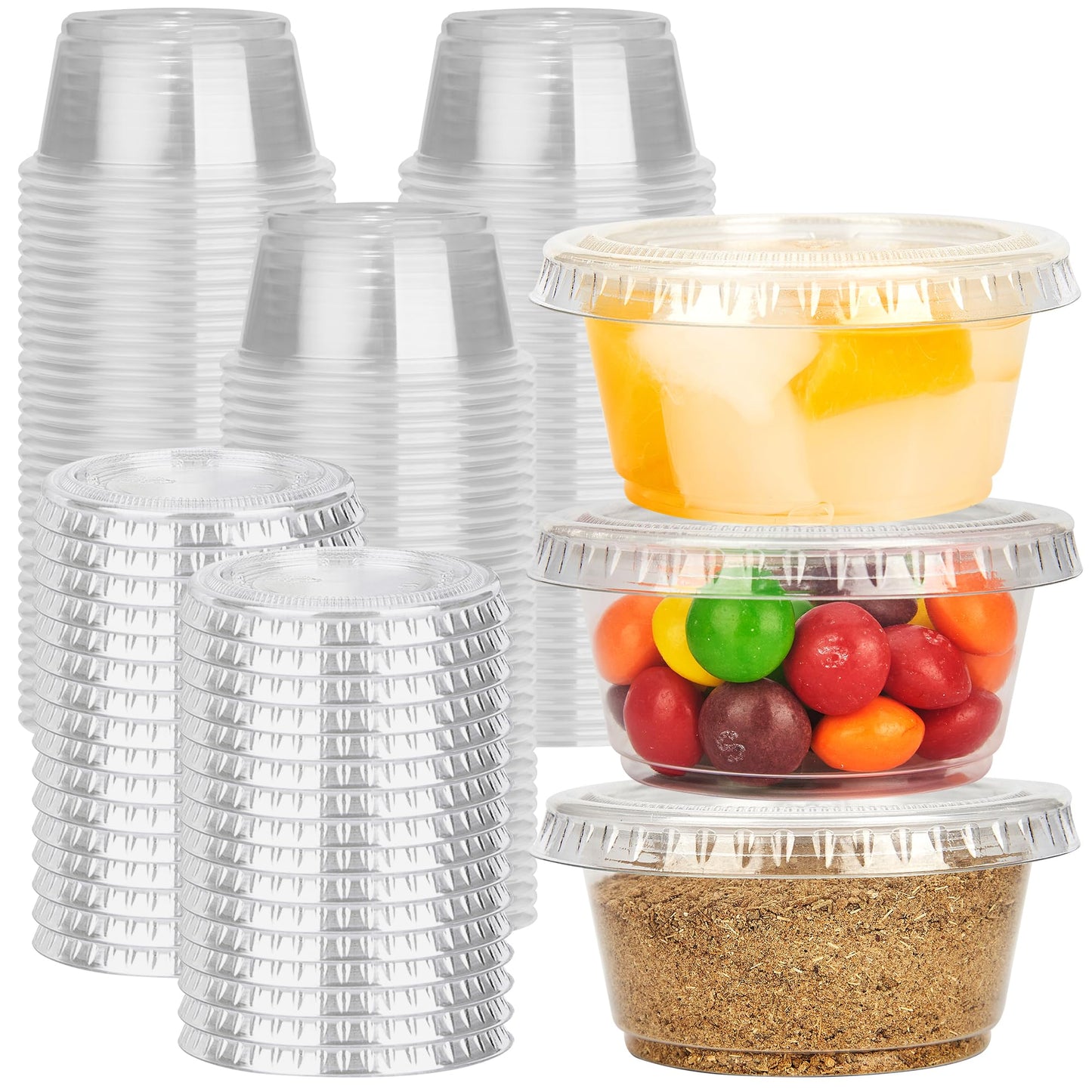 YEEHAW 100 Sets - 2 oz Jello Shot Cups with Lids, Portion Cups, Clear Disposable Plastic Jello Shot Cups for Meal Prep, Salad Dressing, Soufflé, Portion Containers