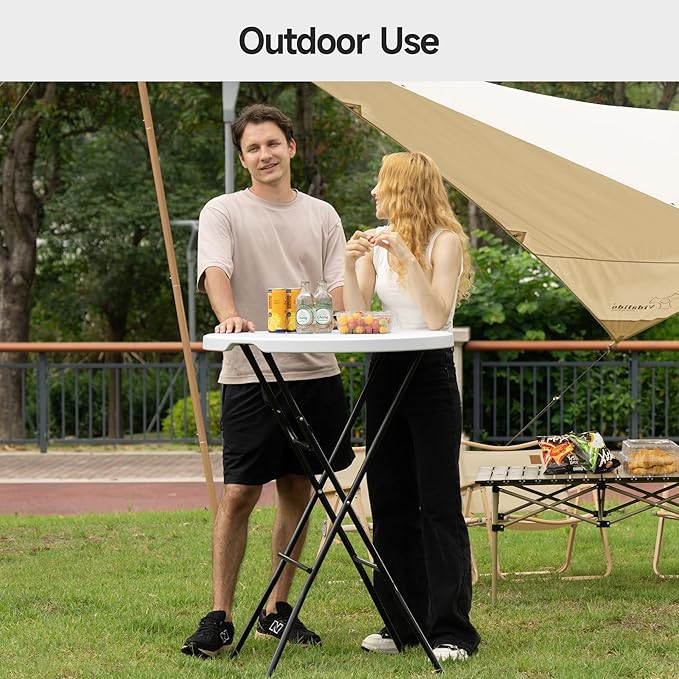 Winlice 32'' Round Folding Table, HDPE Portable Bar Height Table with Removable Legs for Indoor Outdoor Wedding Event, Gathering, Parties, Commercial Events, White