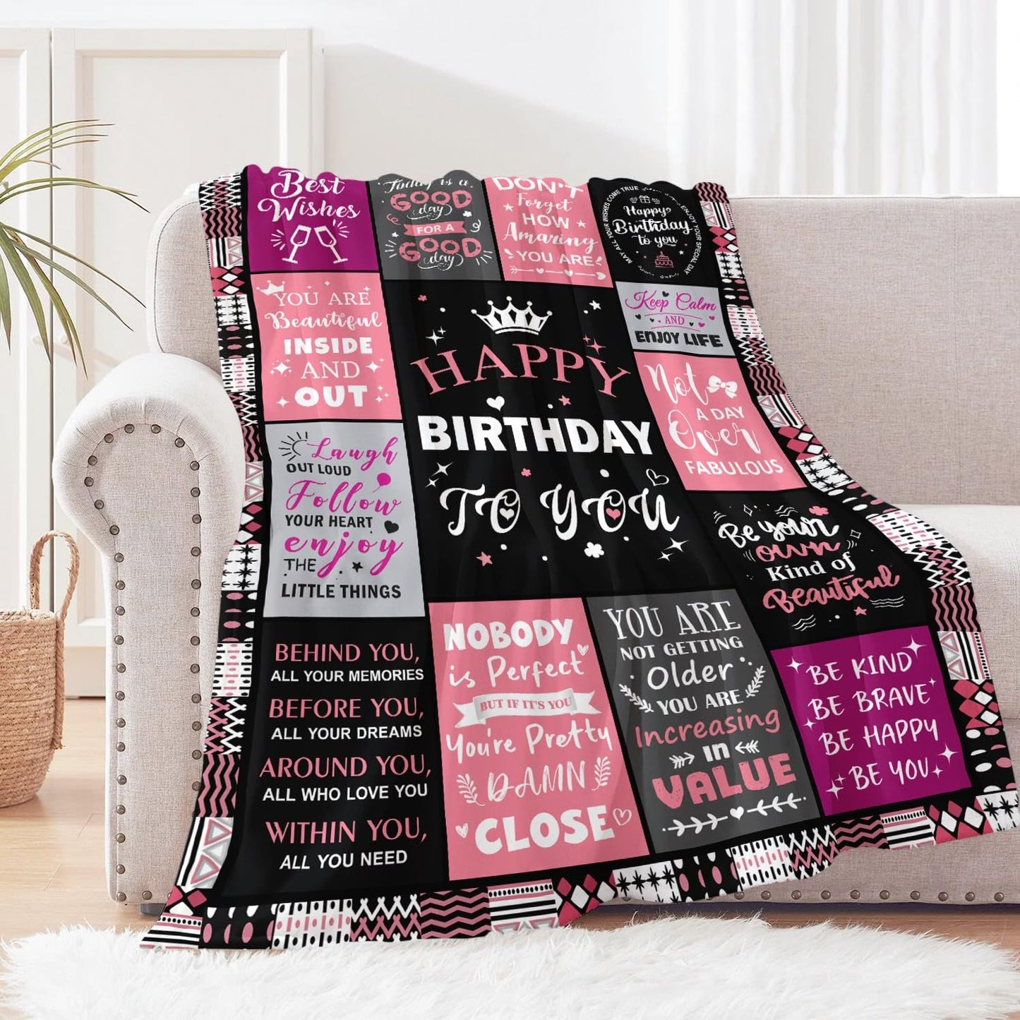 Birthday Gifts for Women - Happy Birthday Decorations Blanket - Gifts for Women Birthday Unique - Womens Birthday Gift Ideas for Her Wife Daughter Mom Sister Friendship - Soft Throw Blanket 50"x60"