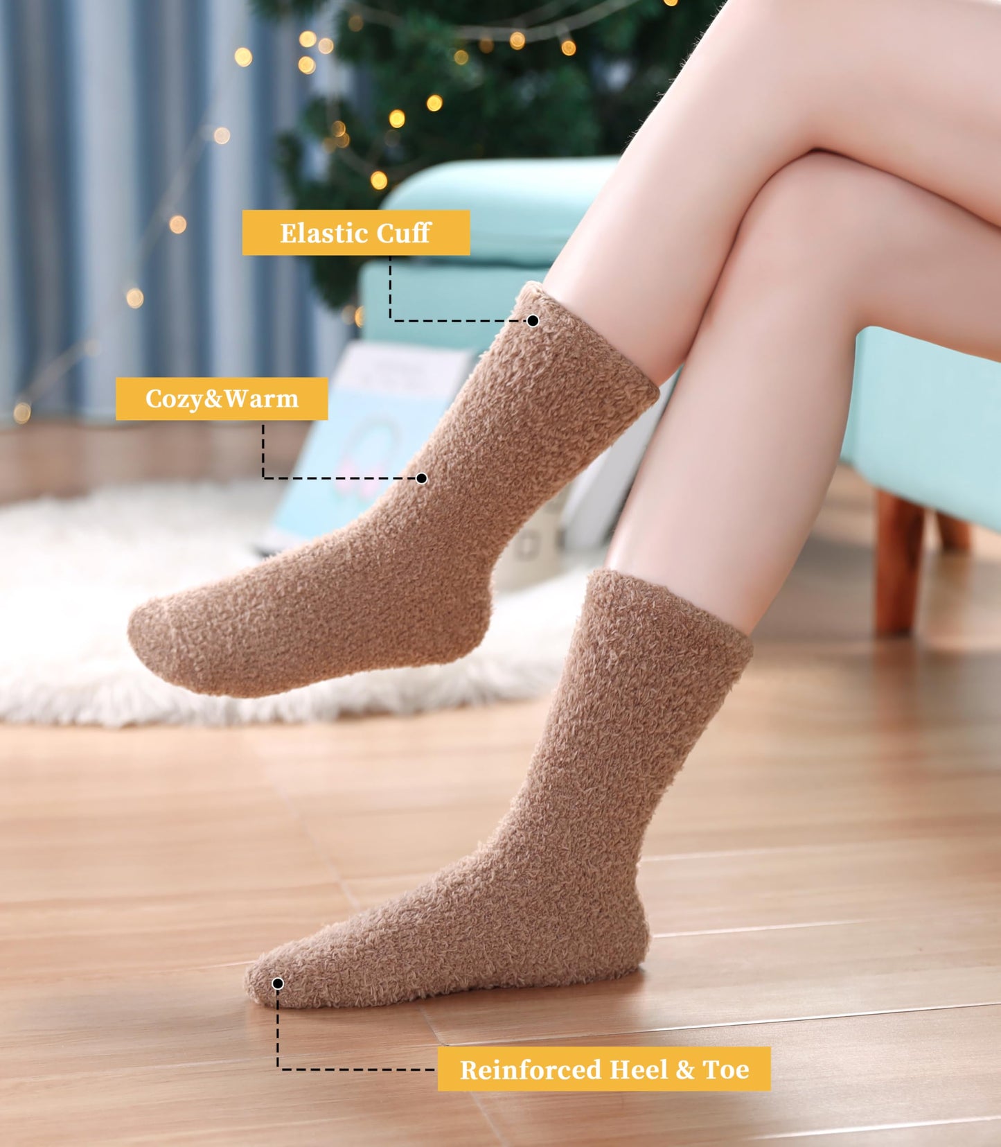 FNOVCO Womens Fuzzy Socks Super Soft Fluffy Winter Warm Cozy Home Sleeping Socks (5 Pairs Solid Color F)