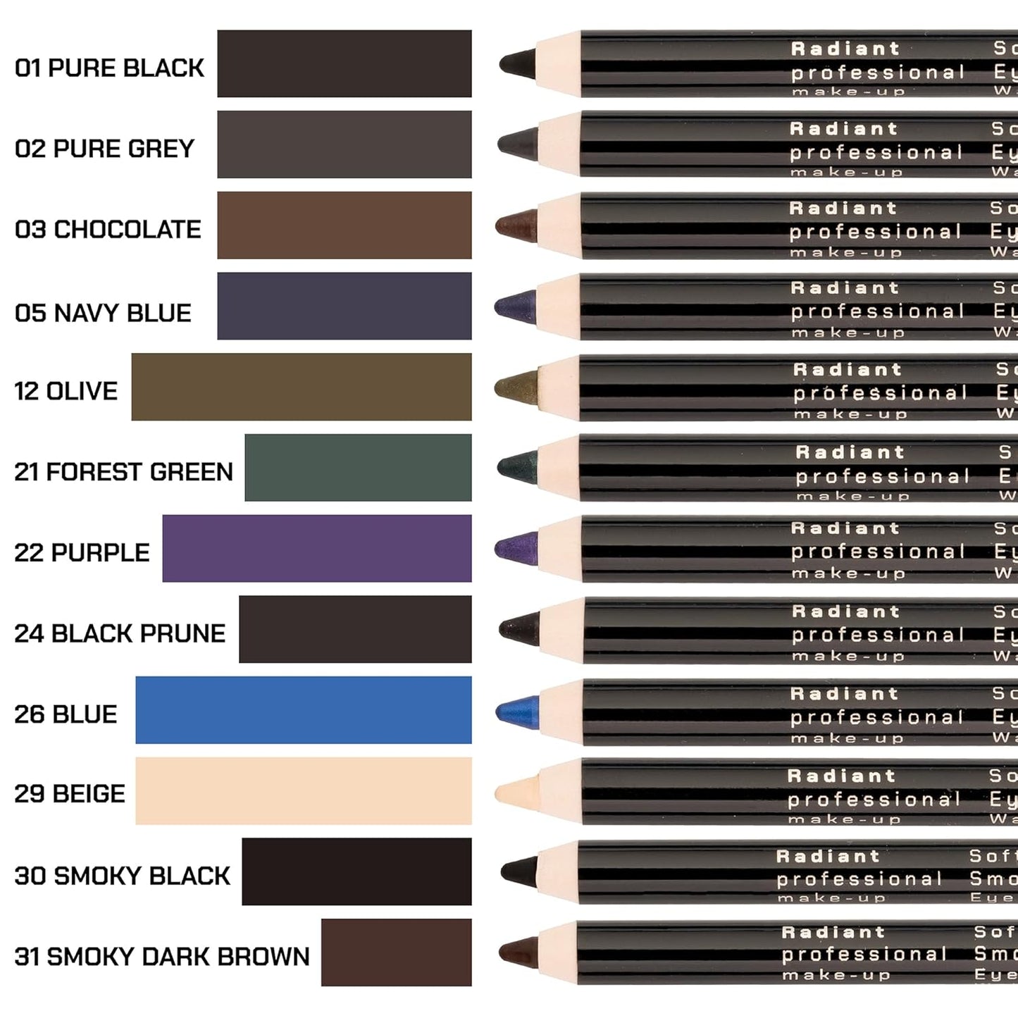 Radiant Professional Waterproof Eyeliner Pencil - Eyeliner Waterproof Smudge Proof for Woman - Long Lasting Under Eye Pencil for Smoky Eye - Soft Waterline Eye liner Smudger Tool, Blue (26)