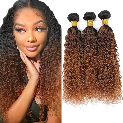 Giginger Bundles Human Hair T1B/4/30 Omber Jerry Curly Human Hair Bundles 20 22 24 Inch Omber Black Chocolate Light Brown Unprocessed Quick Weave Soft Sewn In Hair Extensions for Black Women