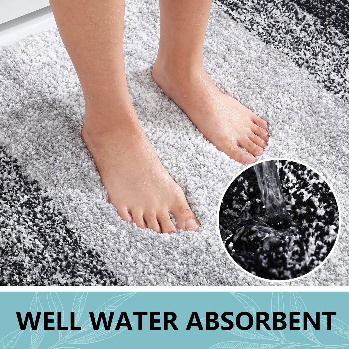 Arotive Microfiber Bathroom Rugs, Shaggy Soft and Absorbent Bath Rug, Non-Slip, Thick Plush Machine Washable Dry Bath Mats for Bathroom, Tub and Shower, 24x16, Black