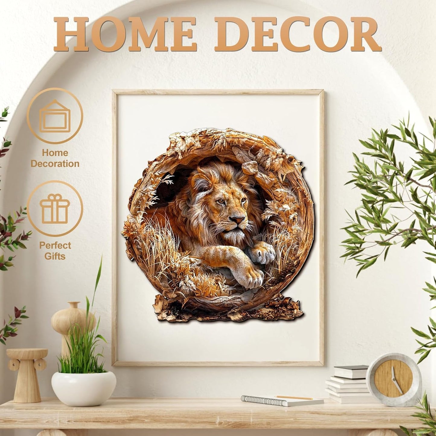 KAAYEE Wooden Puzzles for Adults, 3D Vision Effect Lion King Wooden Jigsaw Puzzles 200 PCS Unique Shape Wood Puzzle Adult, Birthday Father Mother Gifts for Puzzle Lover Family Game (M-11.4 * 11.4in)