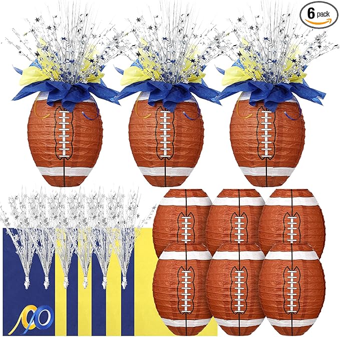 Rossesay 26 Pieces Football Paper Lantern Centerpieces Decorations Football Table Centerpieces with Metallic Foil Spray Ce...