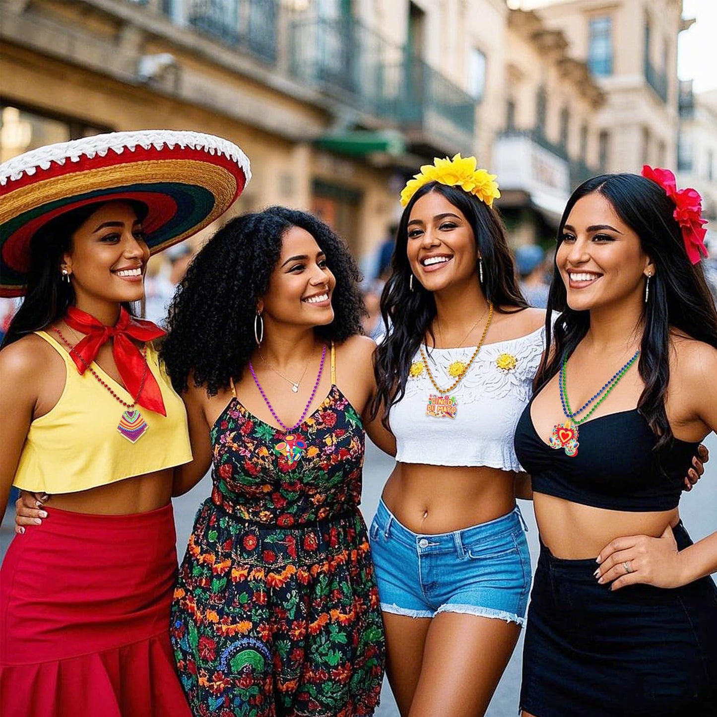 NOVWANG 24 Pcs Mexican Necklaces 12 Styles Cinco de Mayo Necklaces Multi Colors Fiesta Necklaces for Mexican Birthday Party Favors Supplies