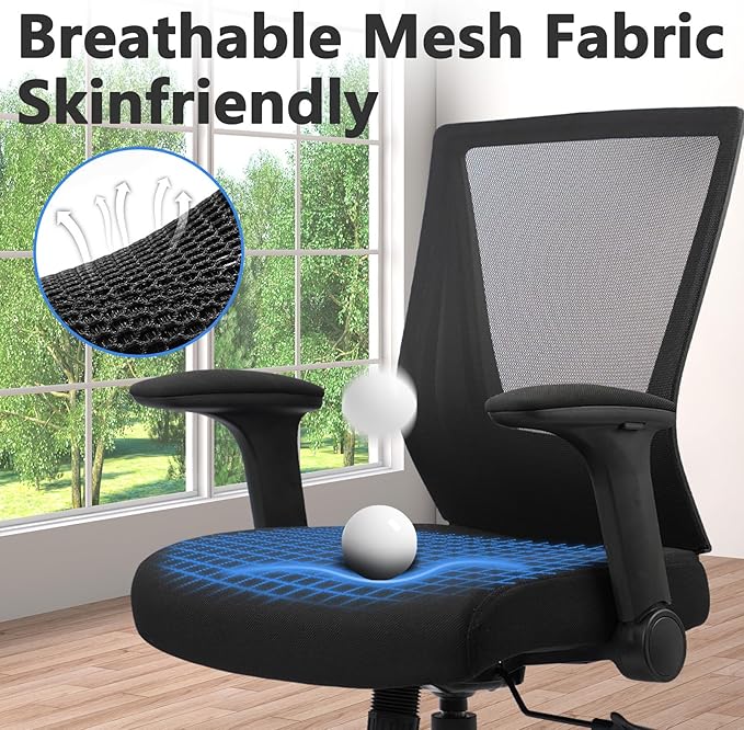 CLATINA Big and Tall Office Chair Heavy Duty Ergonomic Desk Chair 500lbs with Flip-up Arms & Wide Thick Seat Cushion Home Executive Swivel Mesh Chair for Study, Conference, Black (2 PK)