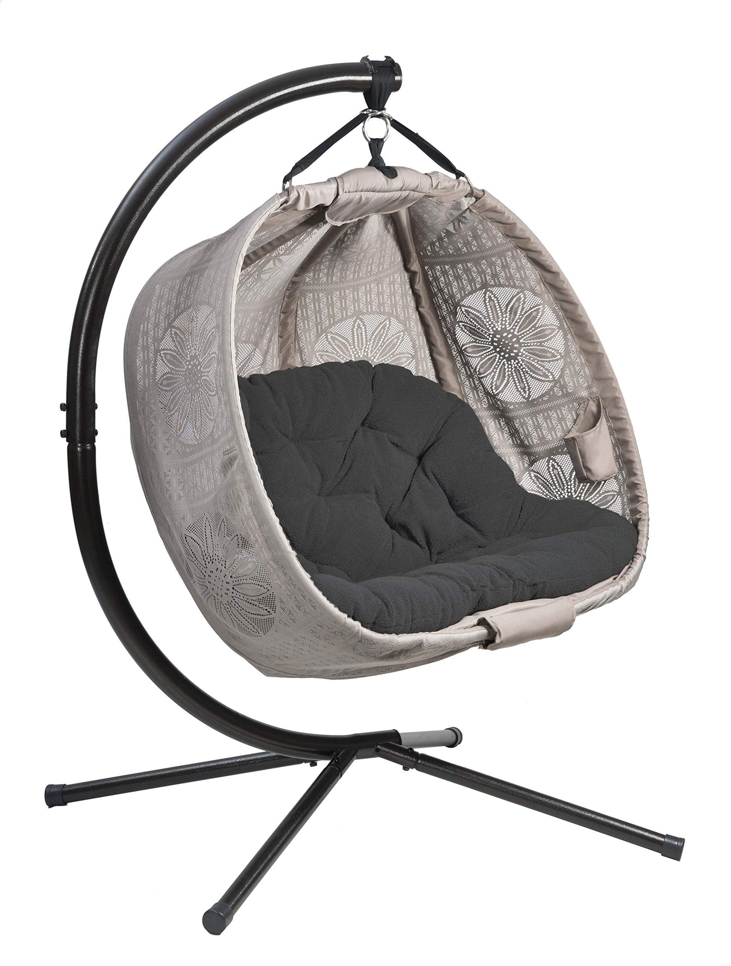 FlowerHouse FHPC100-DCBLK Hanging Pumpkin Loveseat Dreamcatcher with Stand and Cover, Sand/Black Cushion
