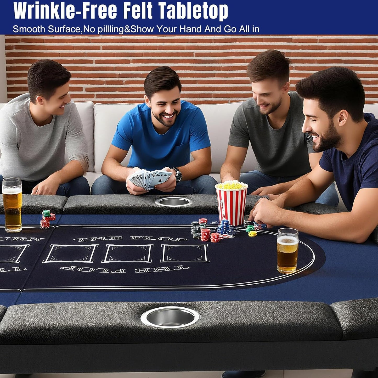 Hyner 8 Player Foldable Poker Table for Adults - Professional Casino Design w/Padded Rail & Deep Cup Holders | Heavy-Duty Steel Frame | Portable for Home Games, Parties & Poker Nights, 71 Inch