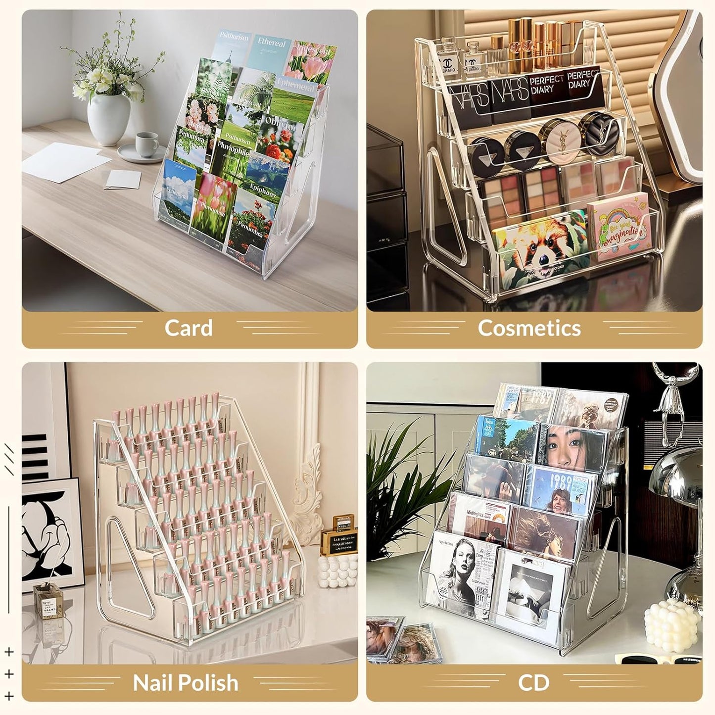 Trading Card Display Stand, Vertical Holder for Baseball Basketball Sports Graded Card Display Stand Tabletop for PSA BGS SGC Slabs, Snap-On Assembly(5 Tier, 2 Pack)