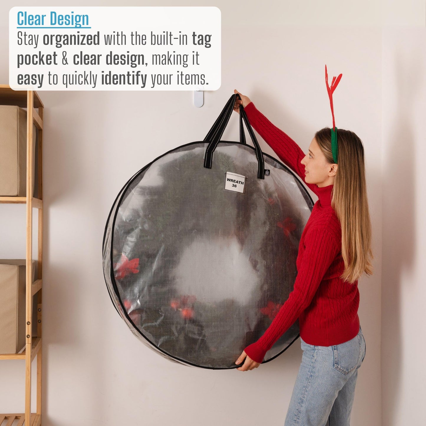 VENO 2 Pack Front Door Wreath Storage Container For Summer - 36 Inch Clear Wreath Bag, Christmas Garland Decoration Organizers with Zipper and Durable Handles (Clear, 36"-2 Pack)