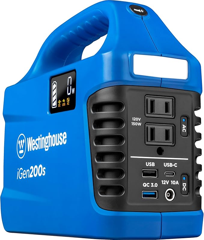 Westinghouse 194Wh 300 Peak Watt Portable Power Station & Solar Generator, Modified Sine Wave AC Outlet, Backup Lithium Ba...