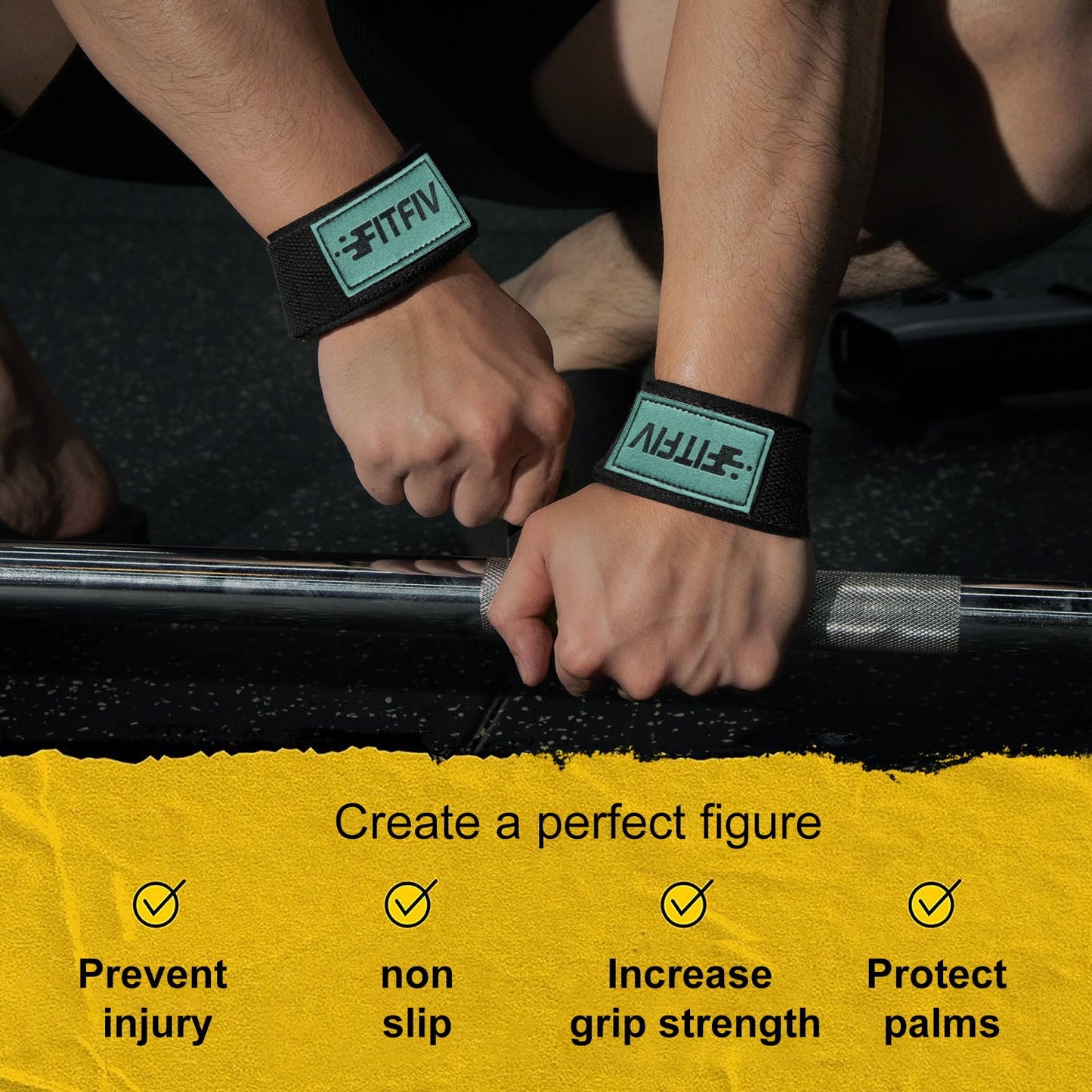 FITFIV Lifting Straps for Weightlifting, Lifting Wrist Straps for Gym Strength Training, Neoprene-padded Wrist Cushion - Men & Women