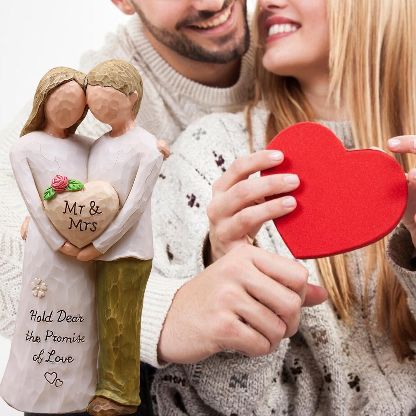 AUMELO Anniversary Wedding Gifts for Women Men Couple, Gifts for Her Him, Birthday Gift for Girlfriend Boyfriend Wife, Hand-Painted Resin Mr & Mrs Figurine for Christmas Valentines Day (Pink)