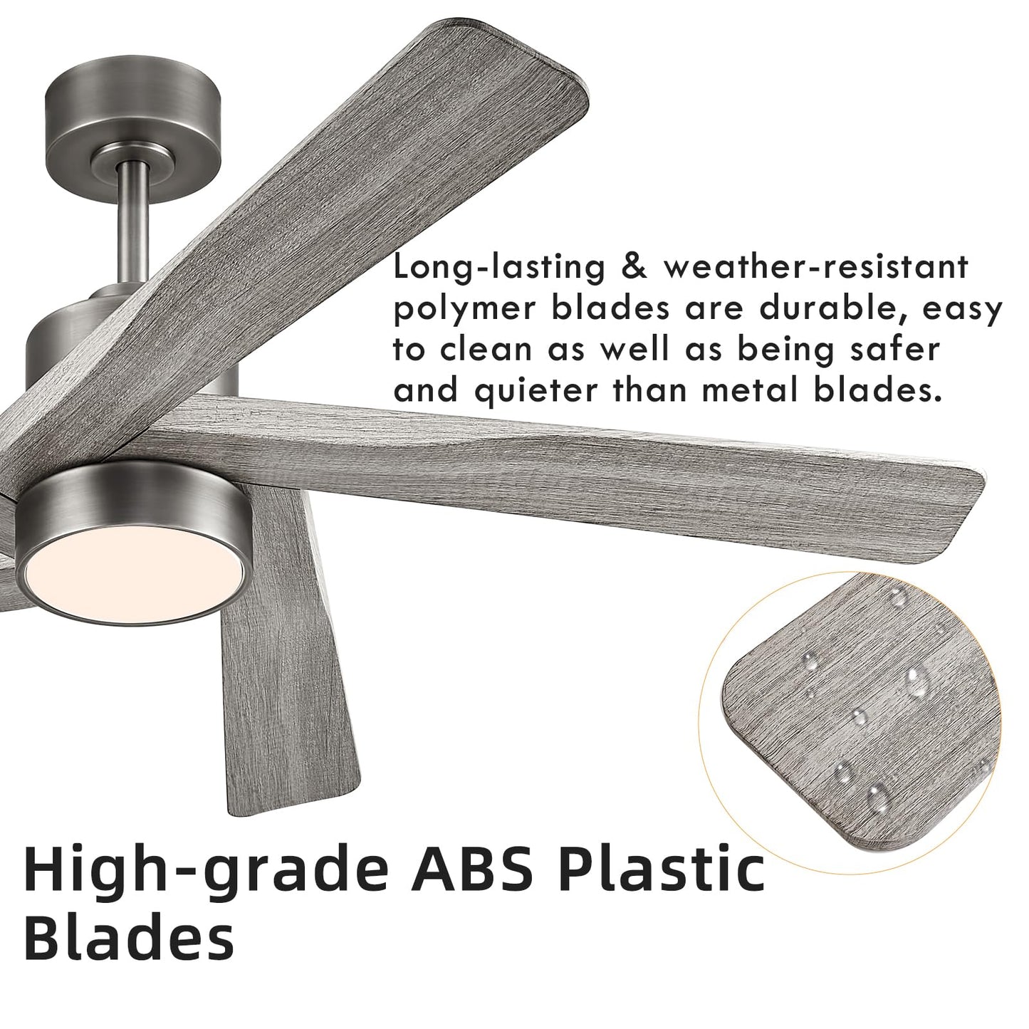 WINGBO 64" ABS DC Ceiling Fan with Lights, 5 Blade ABS Wood Grain Ceiling Fan with Remote, 6-Speed Reversible DC Motor, LED Ceiling Fans for Kitchen Bedroom Living Room, Antique Nickel and Grey