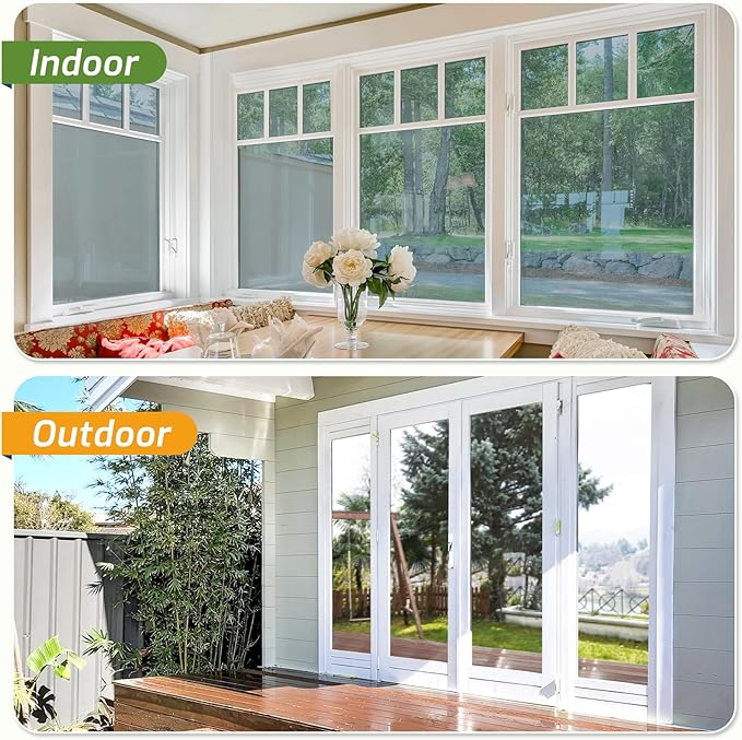 LUTE One Way Window Privacy Film, Window Tint for Home, Sun Blocking UV Heat Blocker, See Out Not in Reflective Mirror Film, Removable Static Cling Glass Door Coverings, Silver, 17.5" x 157.4"