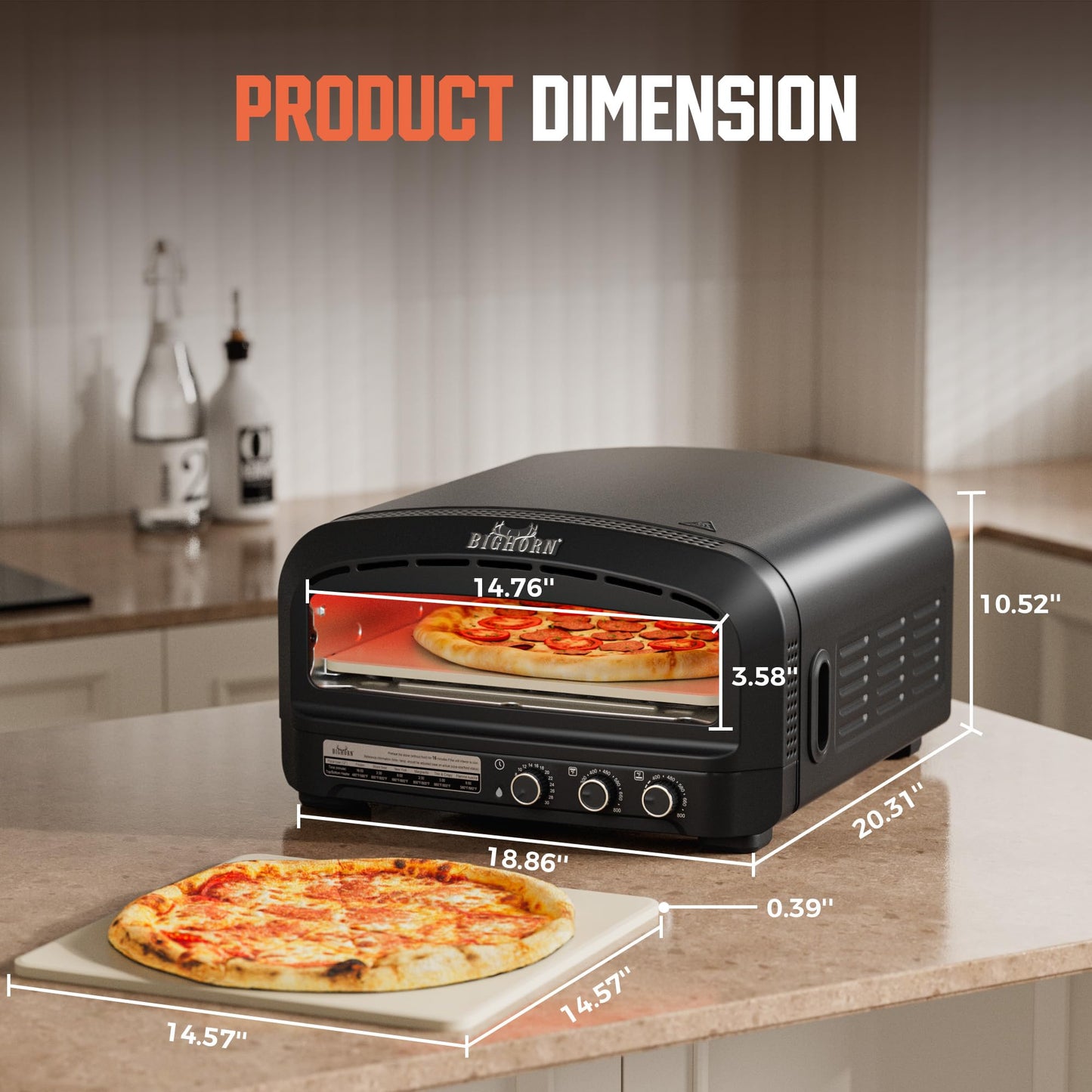 BIG HORN Pizza Oven Indoor, 14" Electric Countertop Pizza Oven with 6 Modes, Heats up to 850°F Pizza Maker, Flip-Up Design Pizza Cooker for Home Kitchen, Restaurants, Parties