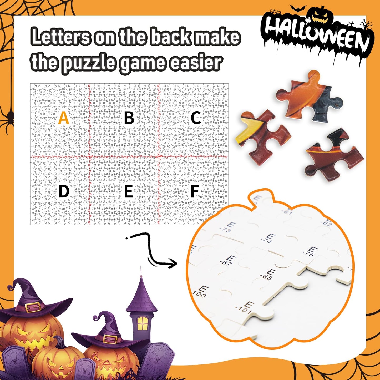 Halloween Puzzles 1000 Pieces-Creative Play & Haunted House Pumpkin,Witch,Skeleton,Ghost,Grave Theme Puzzles-for Holiday Party Gifts or Halloween Home Decorations
