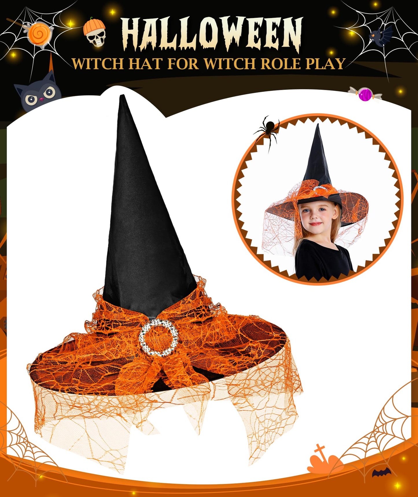 Jeowoqao Girls Halloween Dress up，Light up Witch Costume for Girls, Witch Skirt Broom Hat Treat Bag for Toddler Aged 3 4 5 6