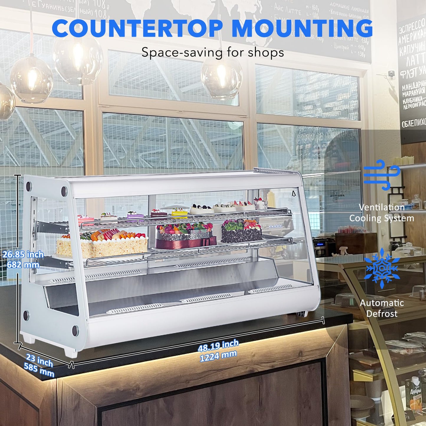 8.13 Cu.Ft Commercial Refrigerators, Glass Door Countertop Display Refrigerator with Adjustable Shelves, Pastry Display Case with LED Lights & Smart Temperature Control for Cafe Restaurant, White