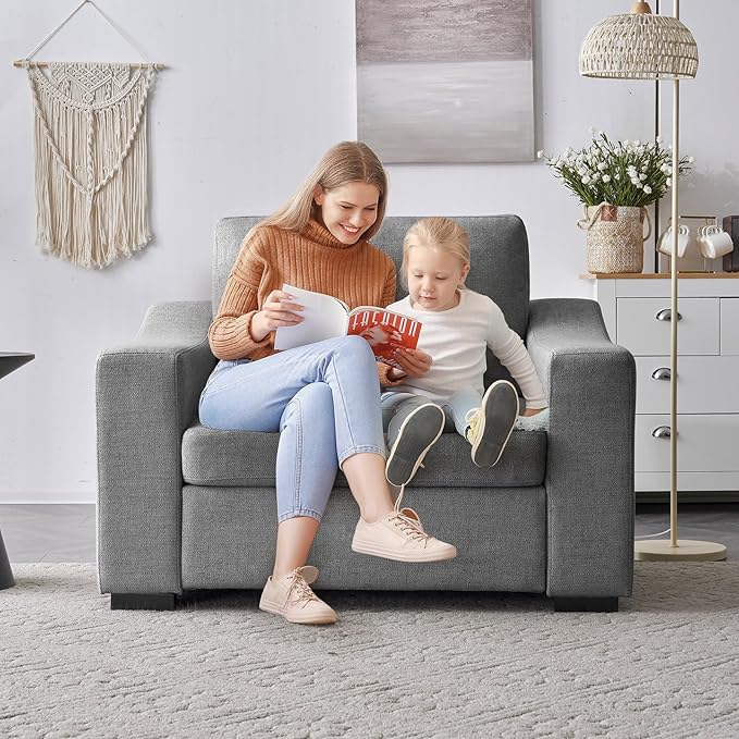 ELUCHANG 47" W Oversized Accent Chair Set of 2, Linen Fabric Modern Chair, Washable Covers, Comfy Upholstered Large Reading Armchair for Living Room, Bedroom, Office, Dark Grey