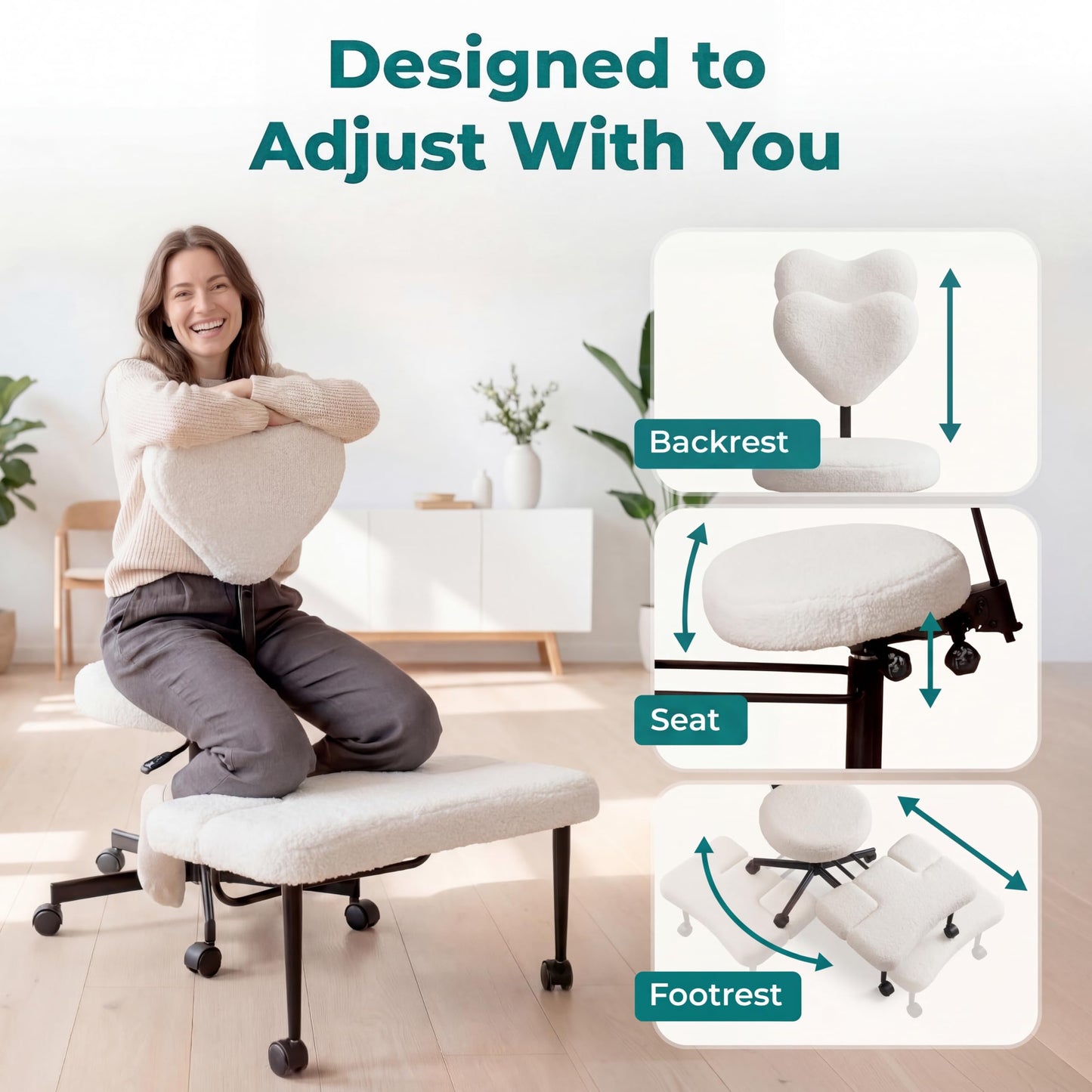 Ergonomic Cross Legged Office Chair with Foot Rest for Kneeling Seating - Crisscross Desk Chair with Wheels for ADHD to Sit Cross Legged - Multi-Position Adjustable Seat with Back Support for Women