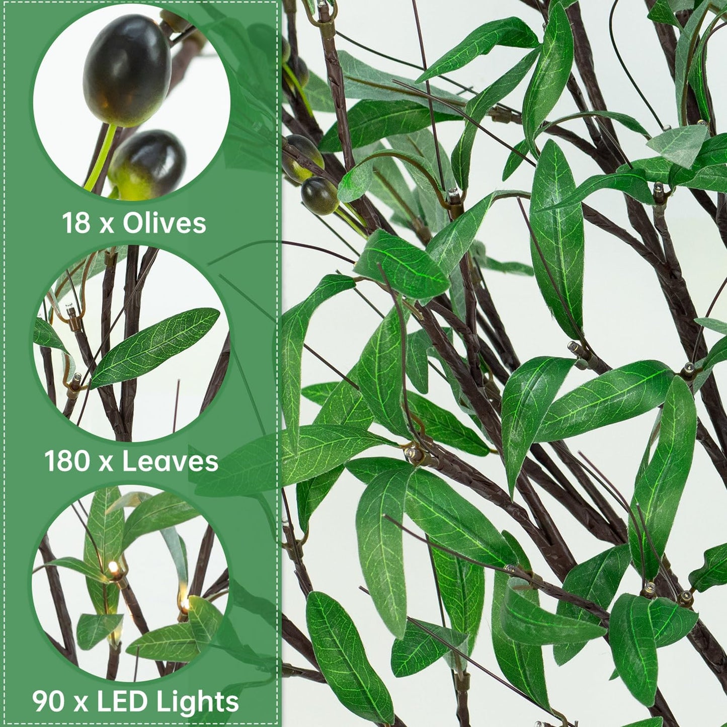 Lighted Olive Trees Artificial 5ft 90 LED Lights for Decoration Inside Outside, Prelit Fake Tree with 18 Fruits 180 Leaves Remote Electric Greenery Lights for Christmas Wedding Holiday Home Decor