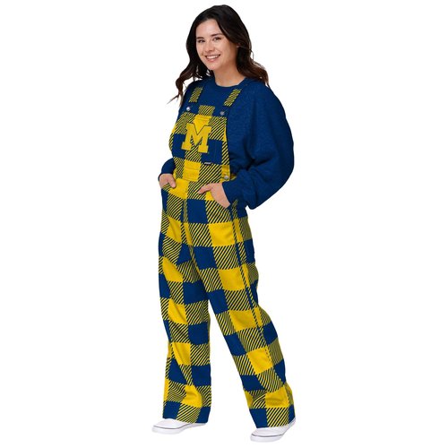 FOCO Michigan Wolverines NCAA Womens Plaid Bib Overalls - XL