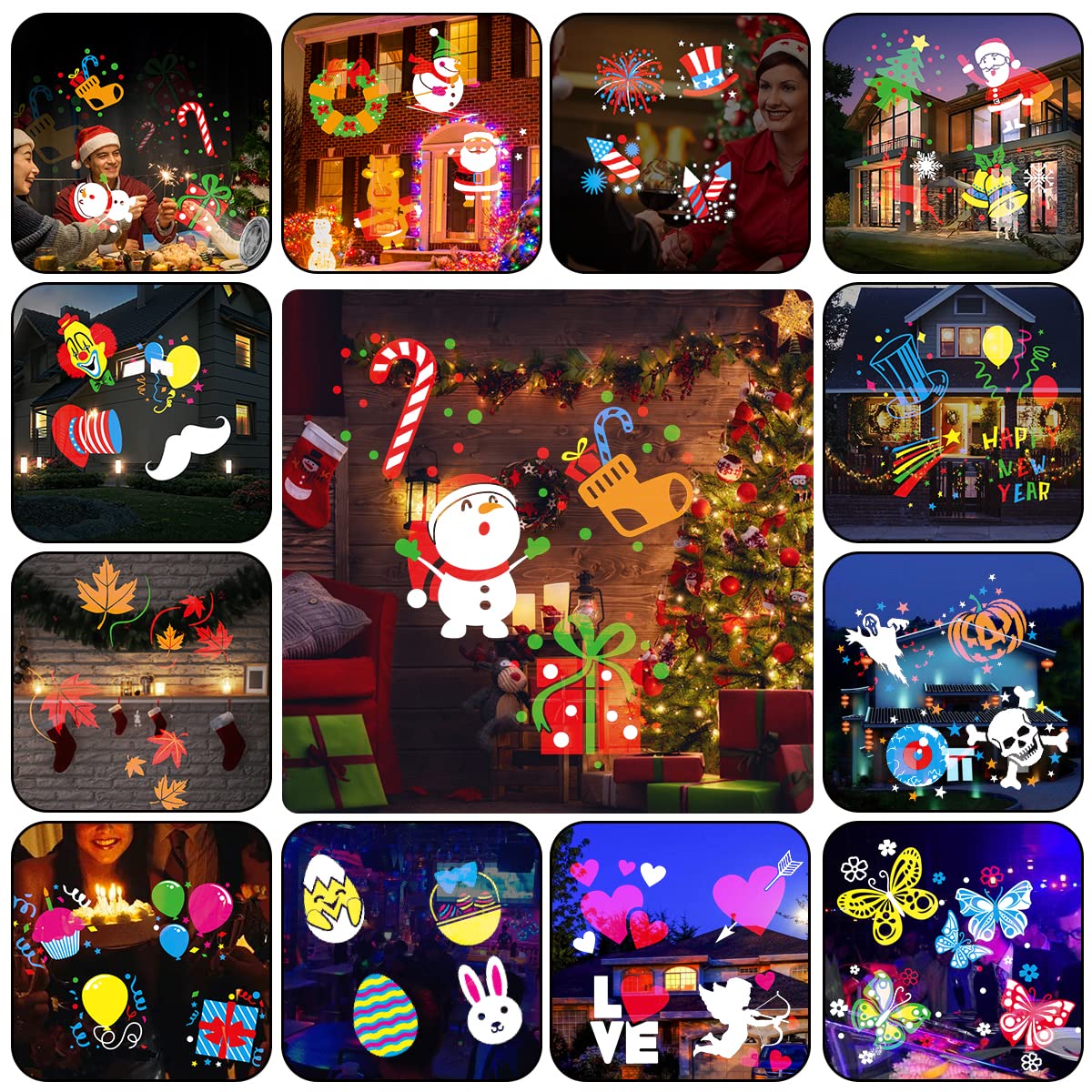 Syslux Holiday Projector Light, Halloween Christmas Projector Lights 16 HD Slides LED Waterproof Light Outdoor Indoor Light with Remote Control for Party Garden Halloween Xmas Holiday Landscape Decor