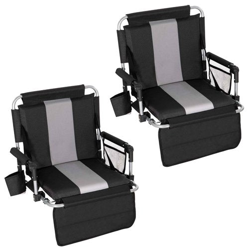 HIGH POINT SPORTS Foldable Stadium Seats for Bleachers with Back Support, 2PCS Bleacher Seats Chairs with Back and Cushion, Portable Folding Stadium Chairs with Armrest, Black